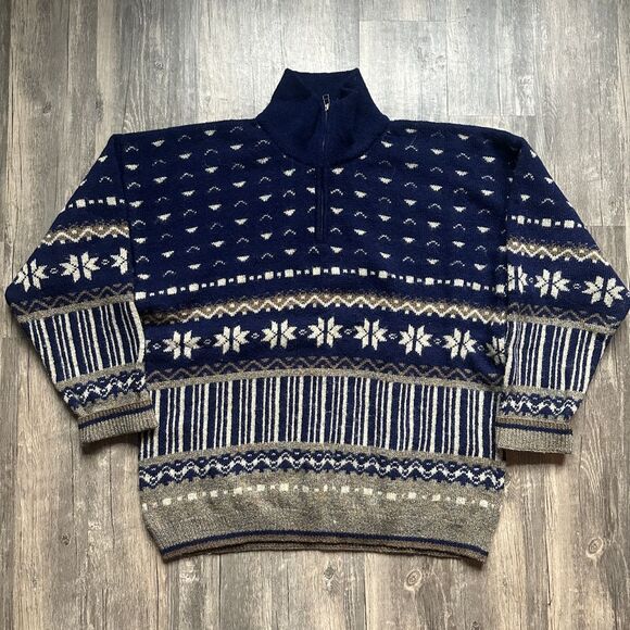 Columbia Nordic Fair Isle Wool Quarter Zip Sweater Winter Holiday Pattern‎ XL - Picture 1 of 2